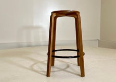 1960's Denmark Bar Stool in Teak with Metal Foot Ring