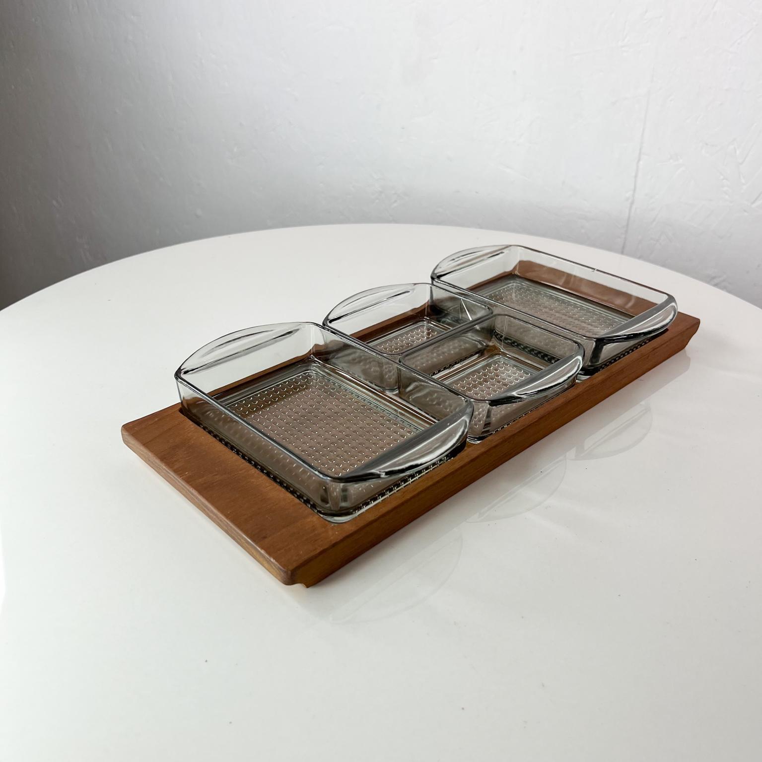 1960s Denmark Serving Snack Tray Set Teak & Glass Lüthje Wood Denmark 1 For Sale 3