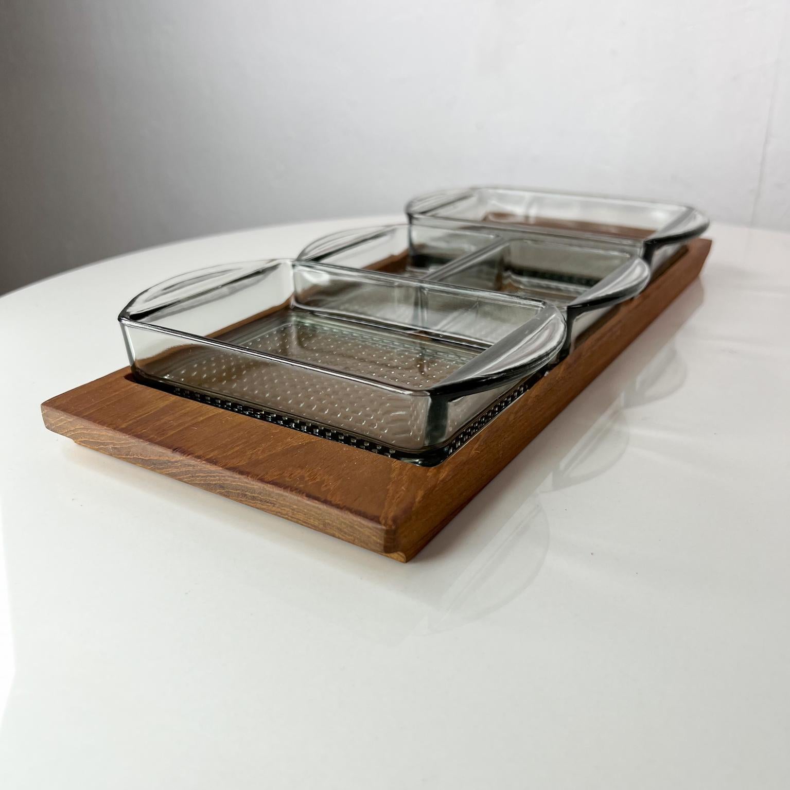 Scandinavian Modern 1960s Denmark Serving Snack Tray Set Teak & Glass Lüthje Wood Denmark 1 For Sale