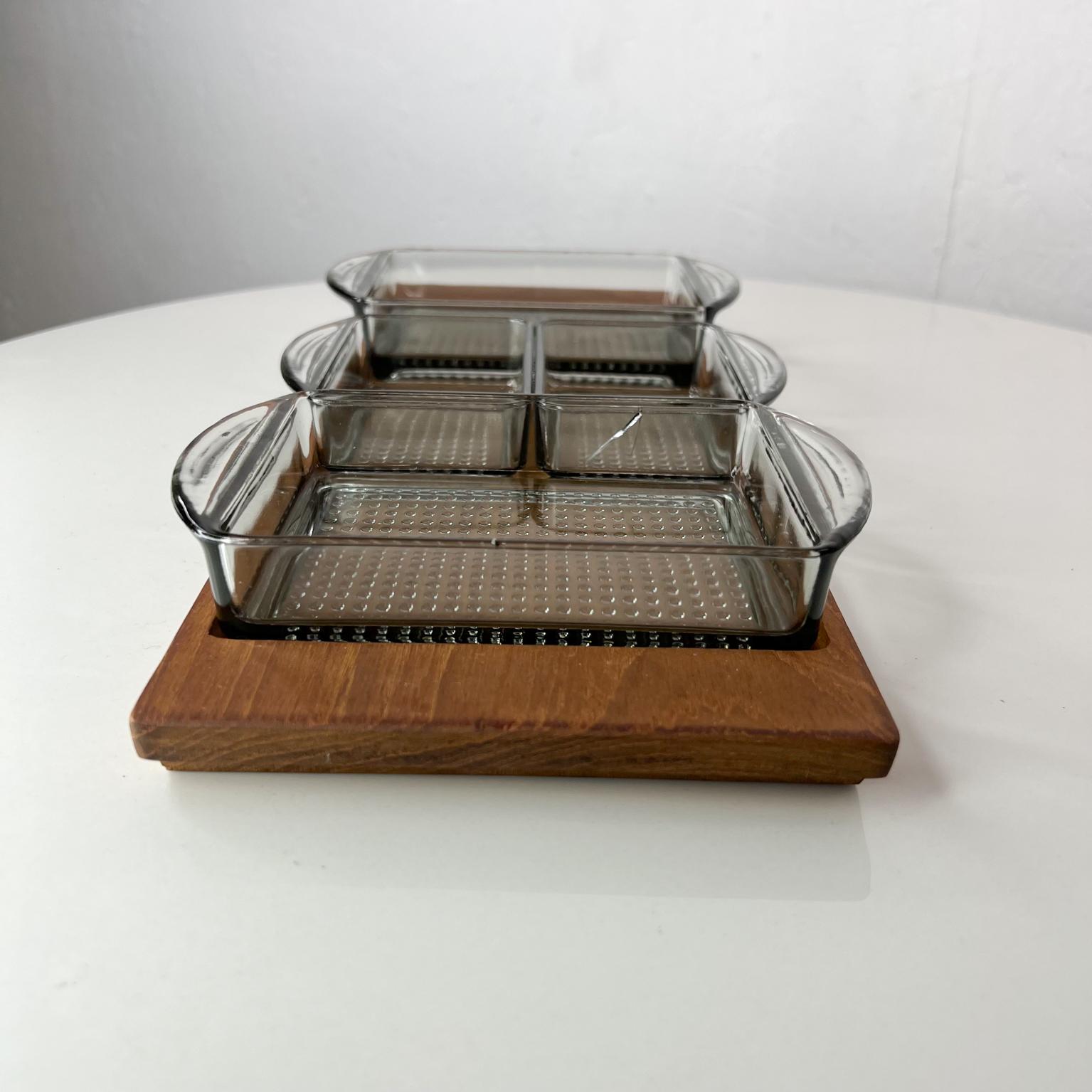 Danish 1960s Denmark Serving Snack Tray Set Teak & Glass Lüthje Wood Denmark 1 For Sale