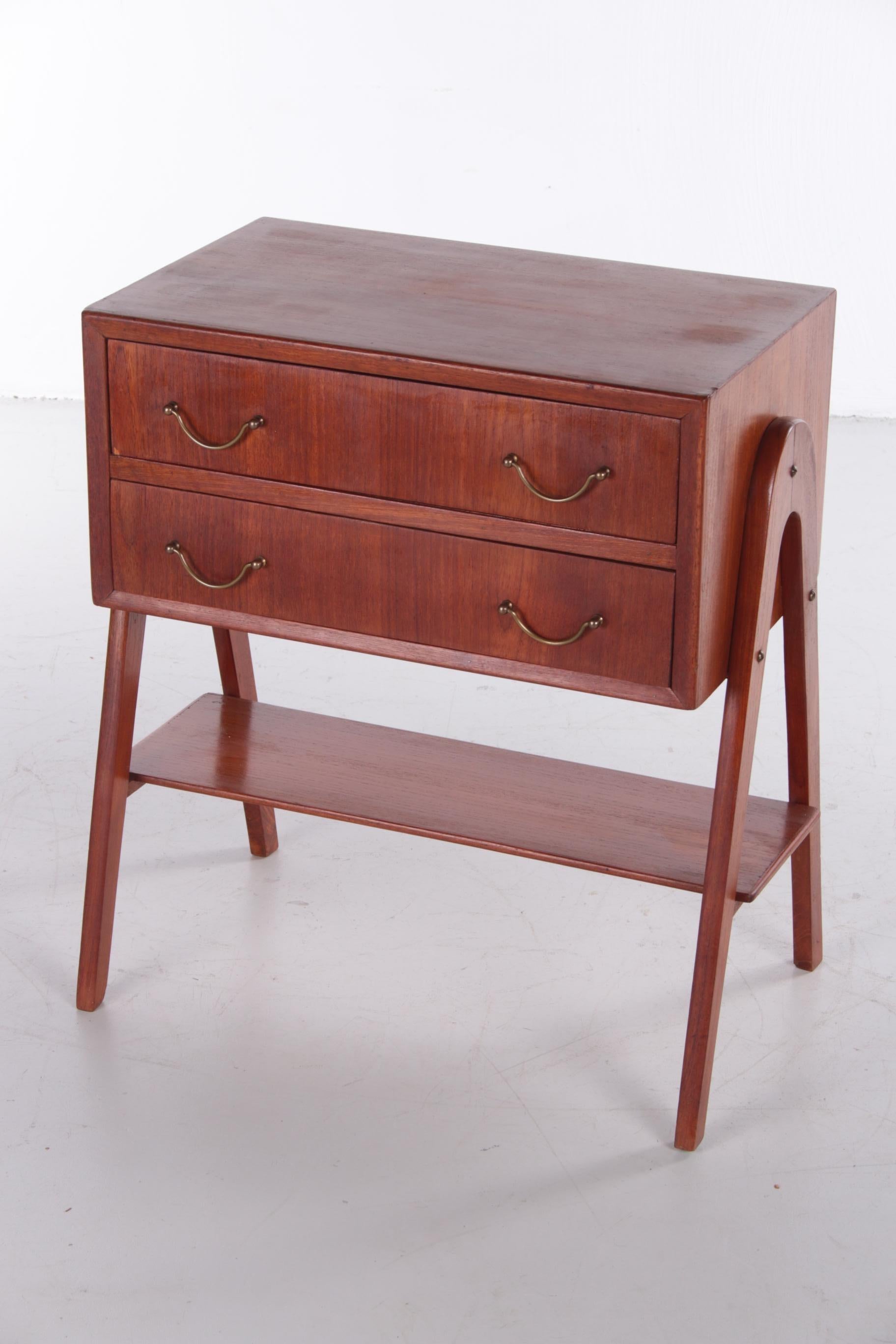 Mid-Century Modern Scandinavian teak Design 2 drawer cabinet with beautiful handles, 1960 For Sale