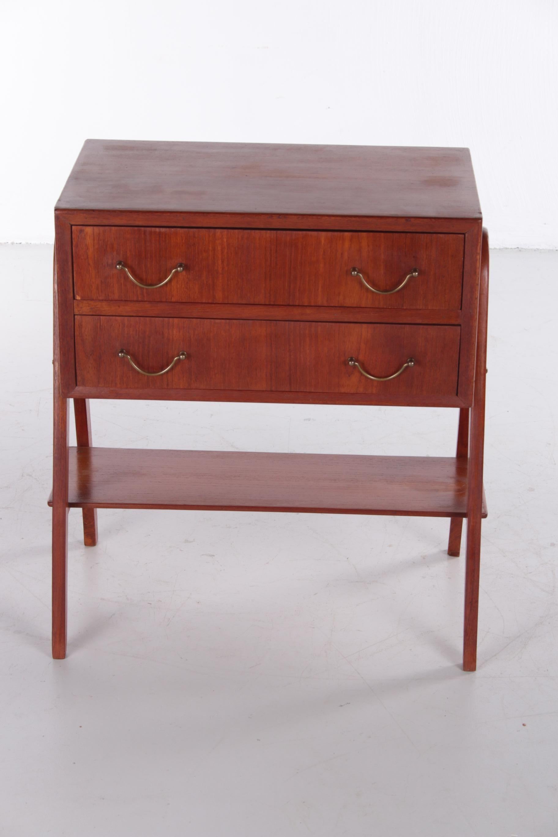 Danish Scandinavian teak Design 2 drawer cabinet with beautiful handles, 1960 For Sale