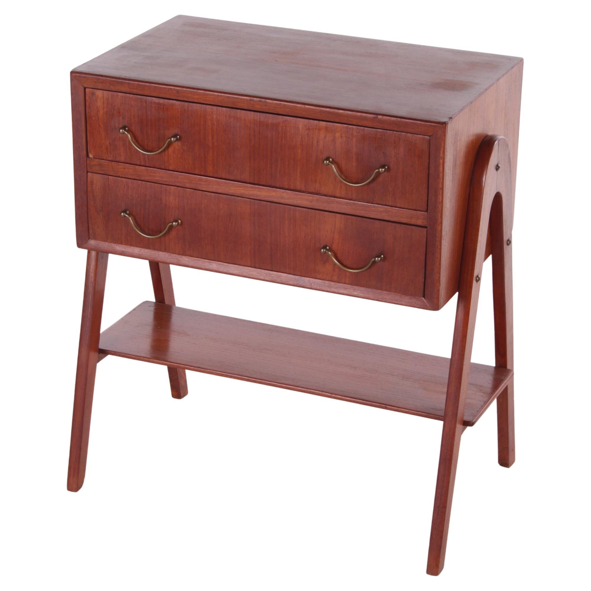 Scandinavian teak Design 2 drawer cabinet with beautiful handles, 1960 For Sale
