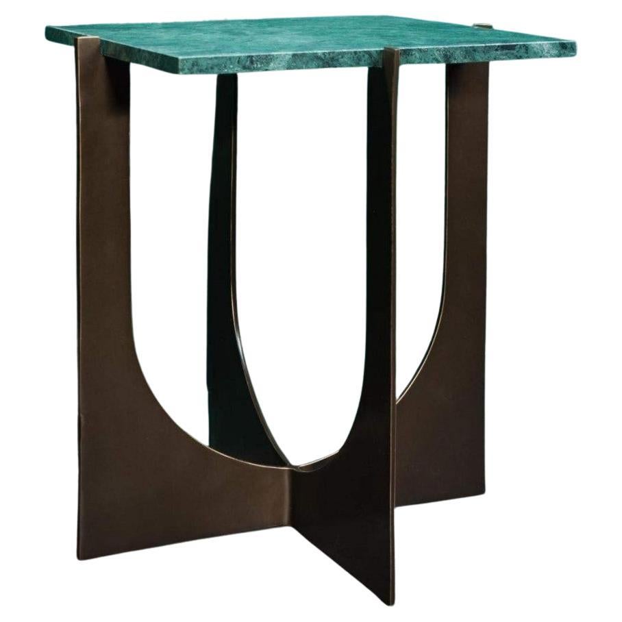 1960s Design and Space Age Style Green Marble Top and Patina Brass Side Table For Sale