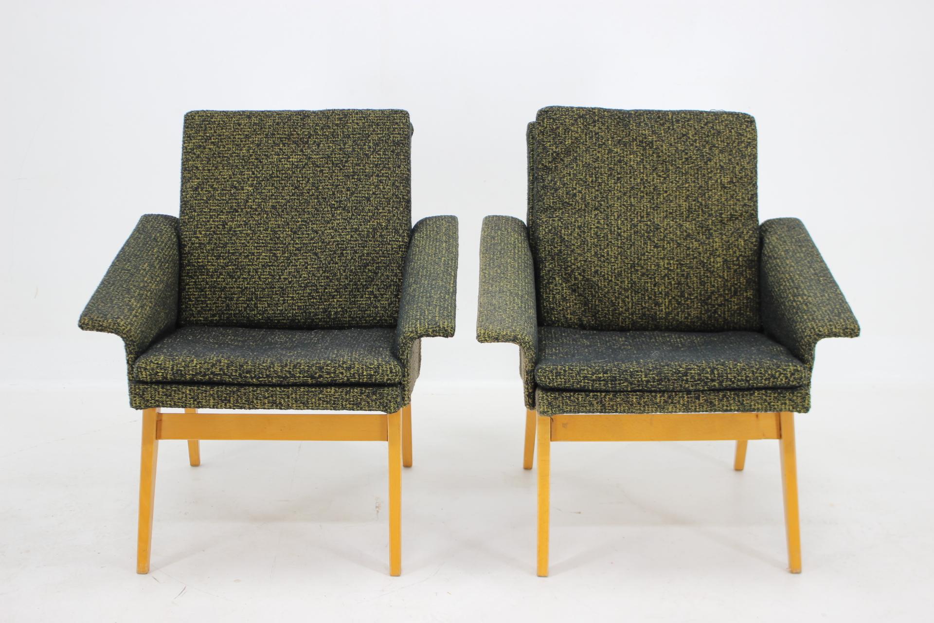 Mid-Century Modern 1960s Design Armchairs, Czechoslovakia For Sale