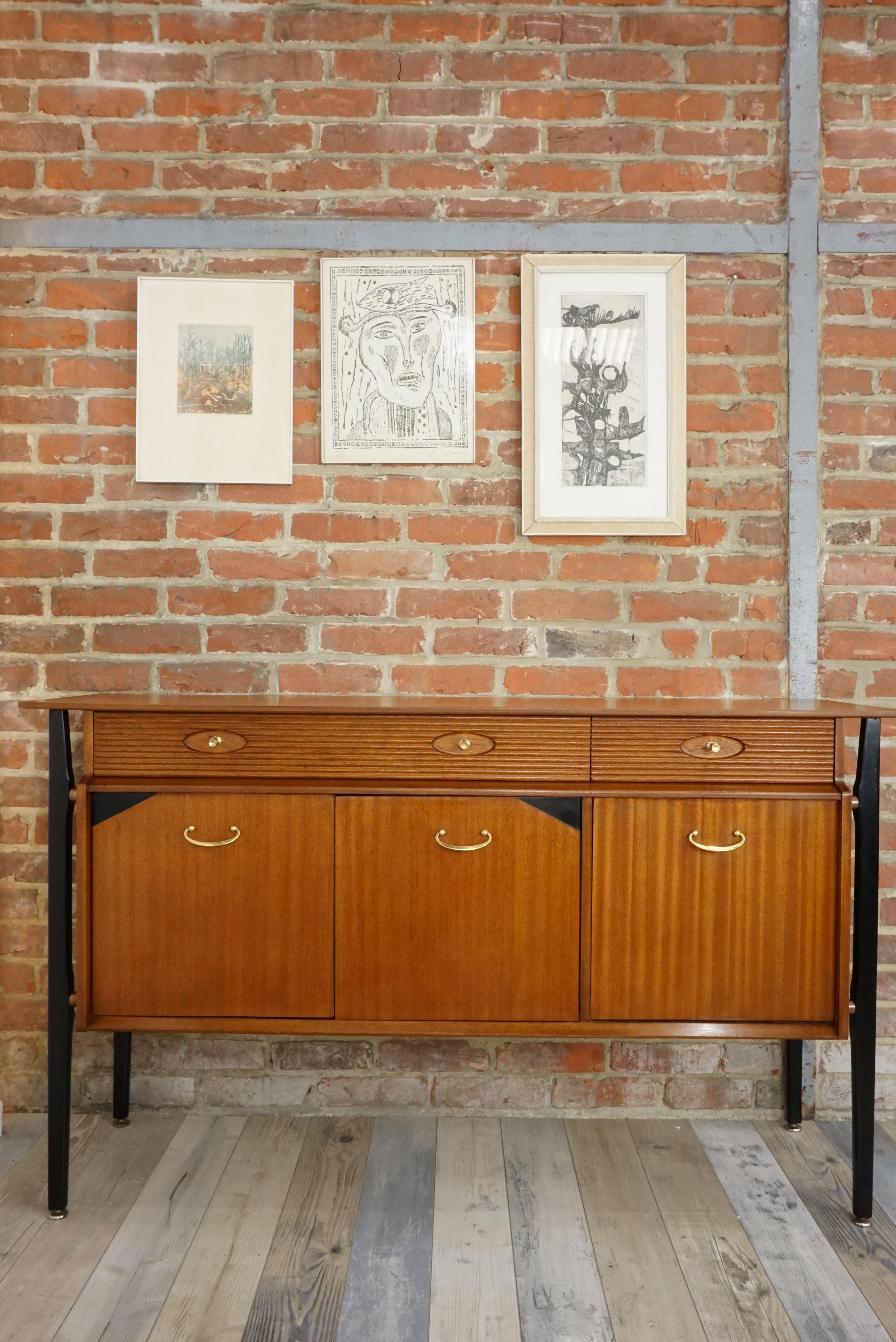 1960s Design Black Lacquered and Teak Wooden Sideboard 8