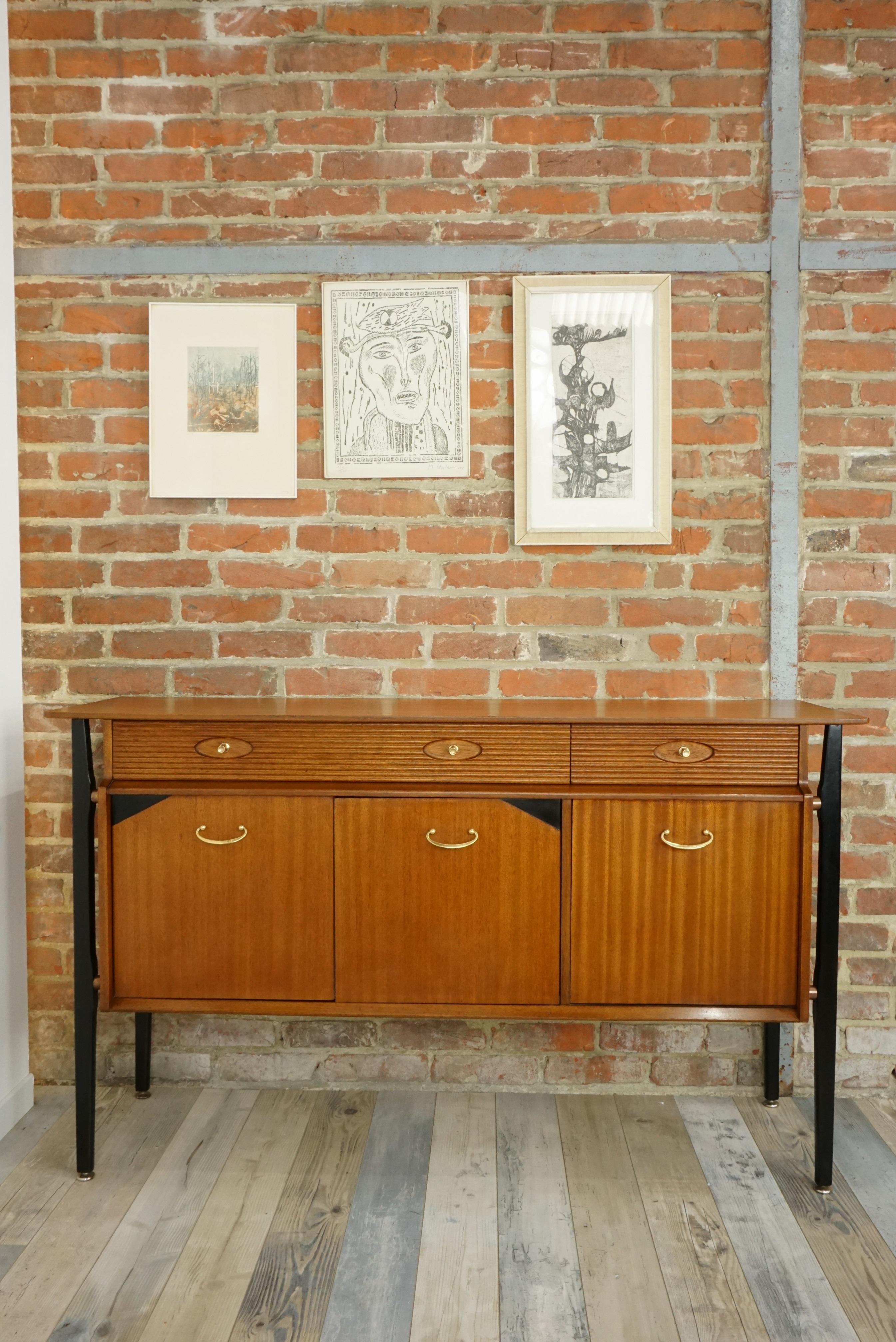 1960s Design Black Lacquered and Teak Wooden Sideboard 9