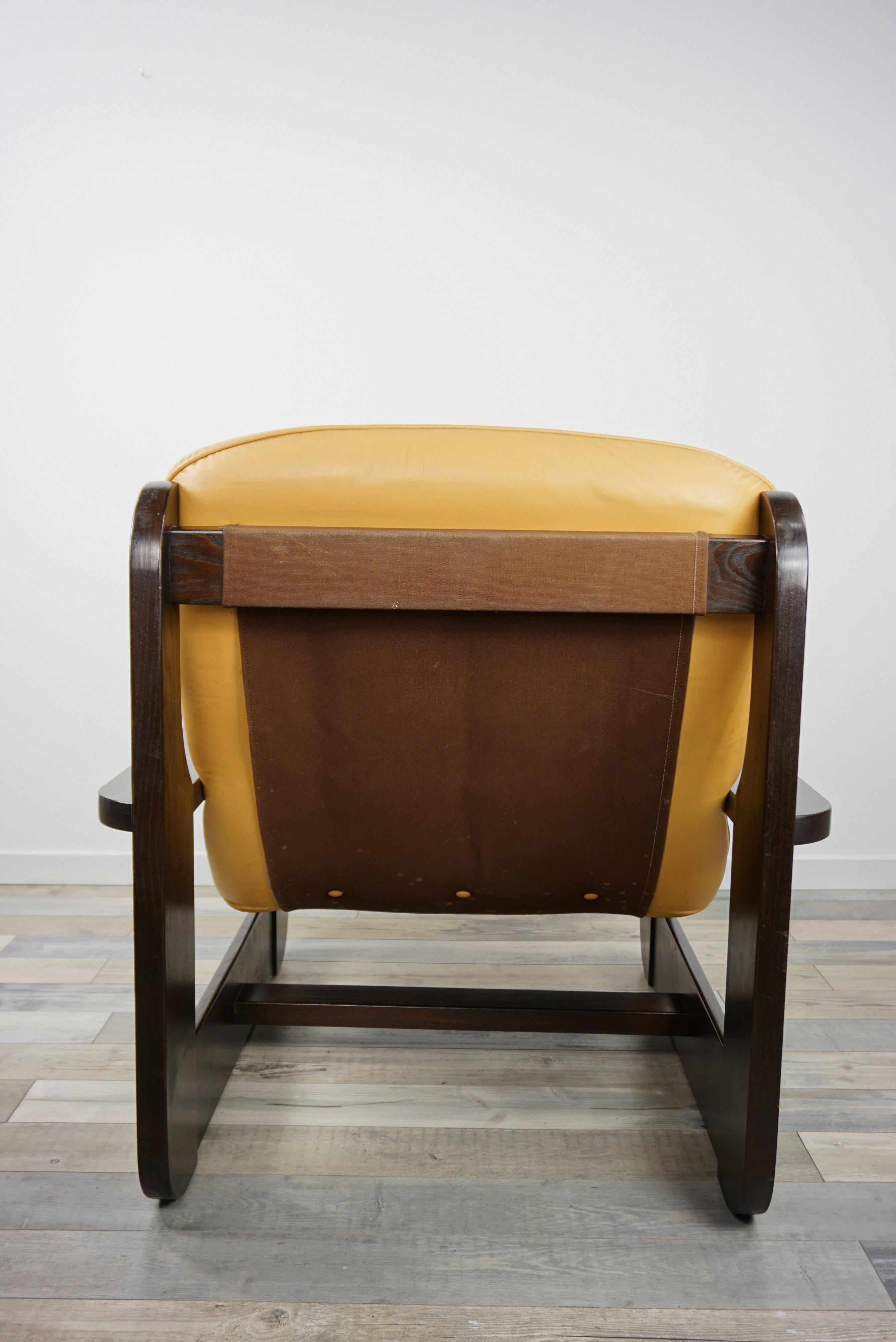 1960s Design Oak Wooden and Natural Leather Lounge Armchair 5