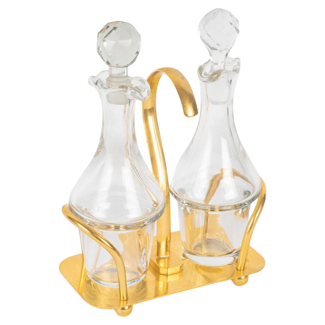 1960
s Design Oil and Vinegar in Gilded Metal.