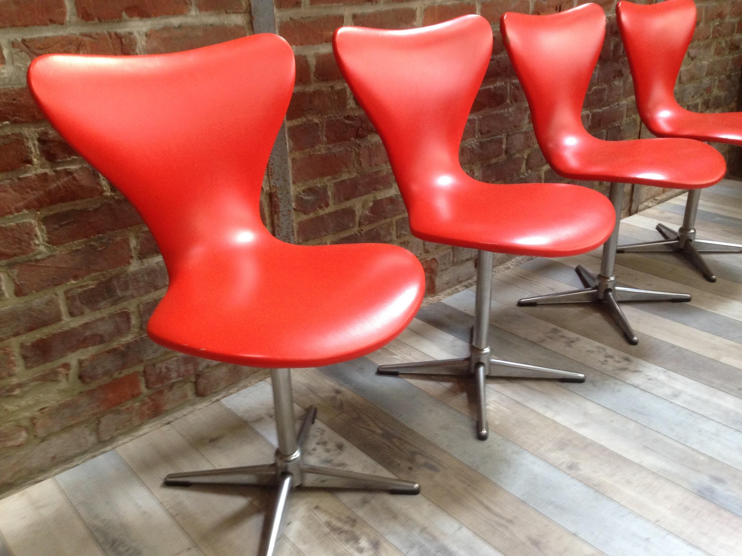 Faux Leather 1960s Design Orange and Swivel Set of 4 Chairs