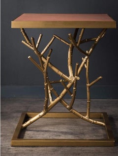 1960s, Design Style Organic Pink Marble Top and Gilded Metal Side Table