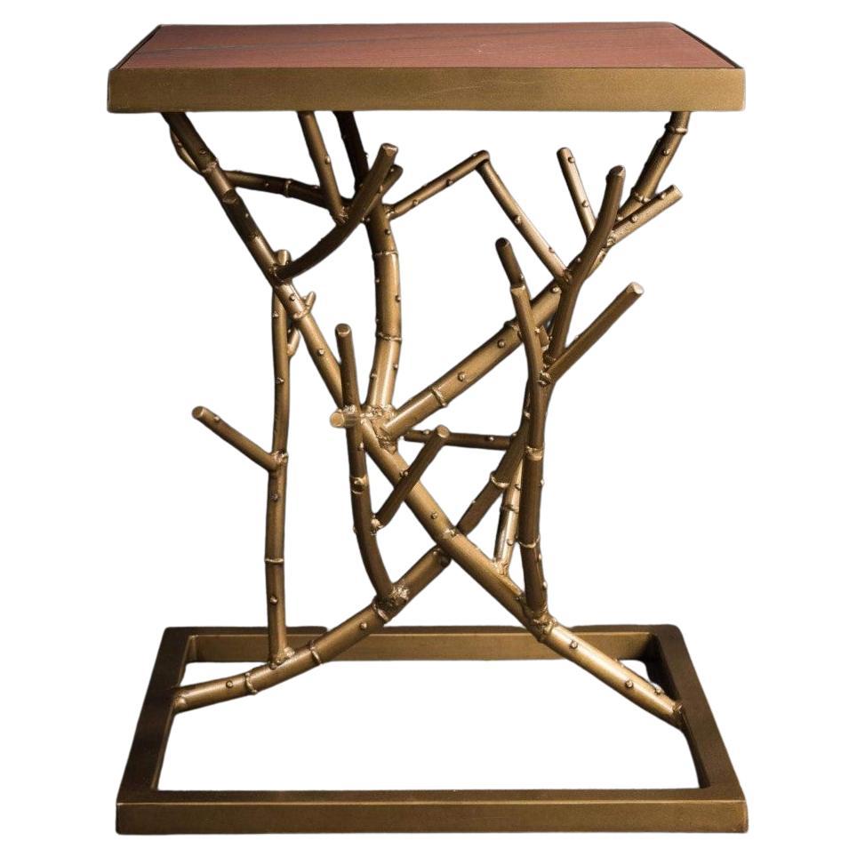 Table d'appoint rose organique et métal doré de style Design des années 1960
