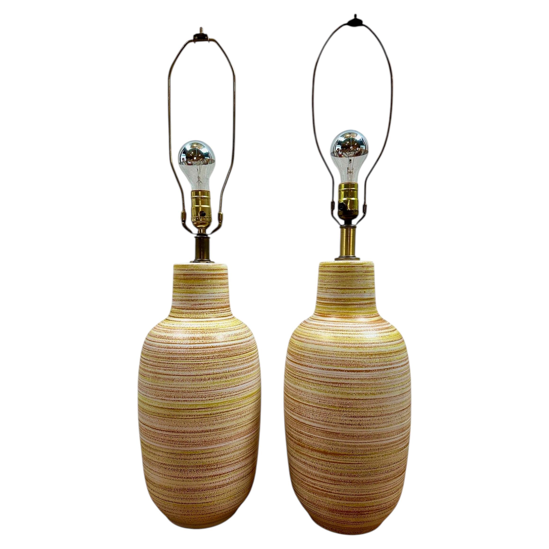1960s Design Technics Pair of Ceramic Table Lamps in Orange and Yellow