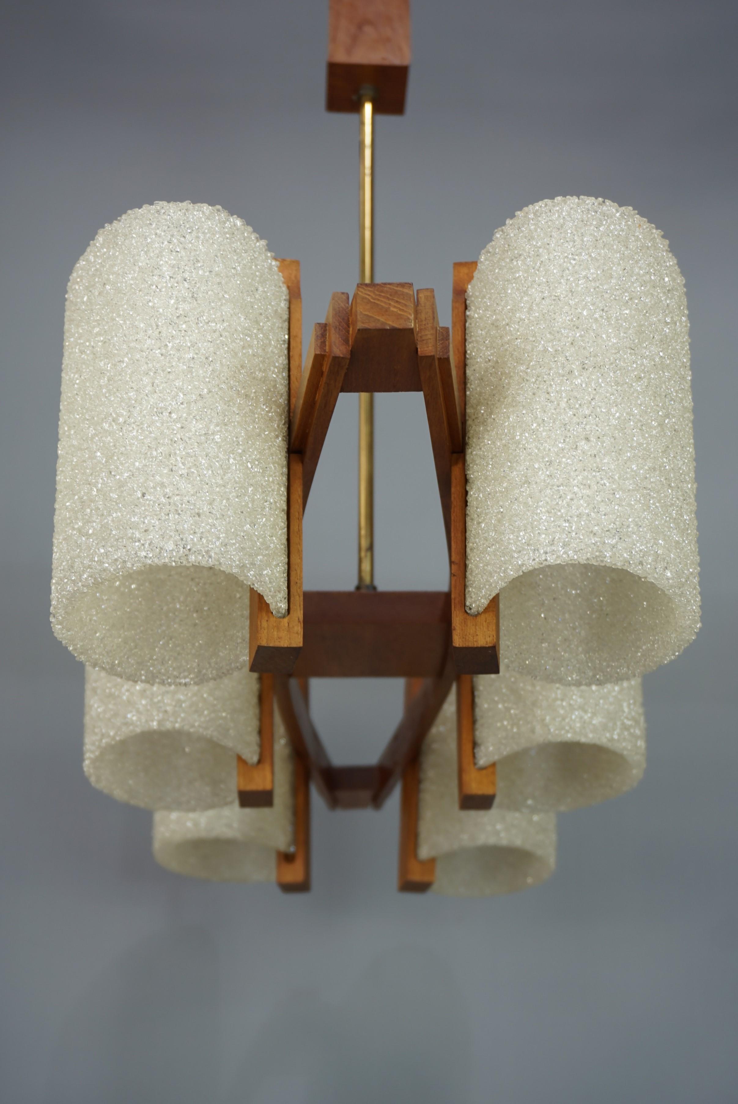 Mid-Century Modern 1960s Design Wooden and Perspex Chandelier For Sale