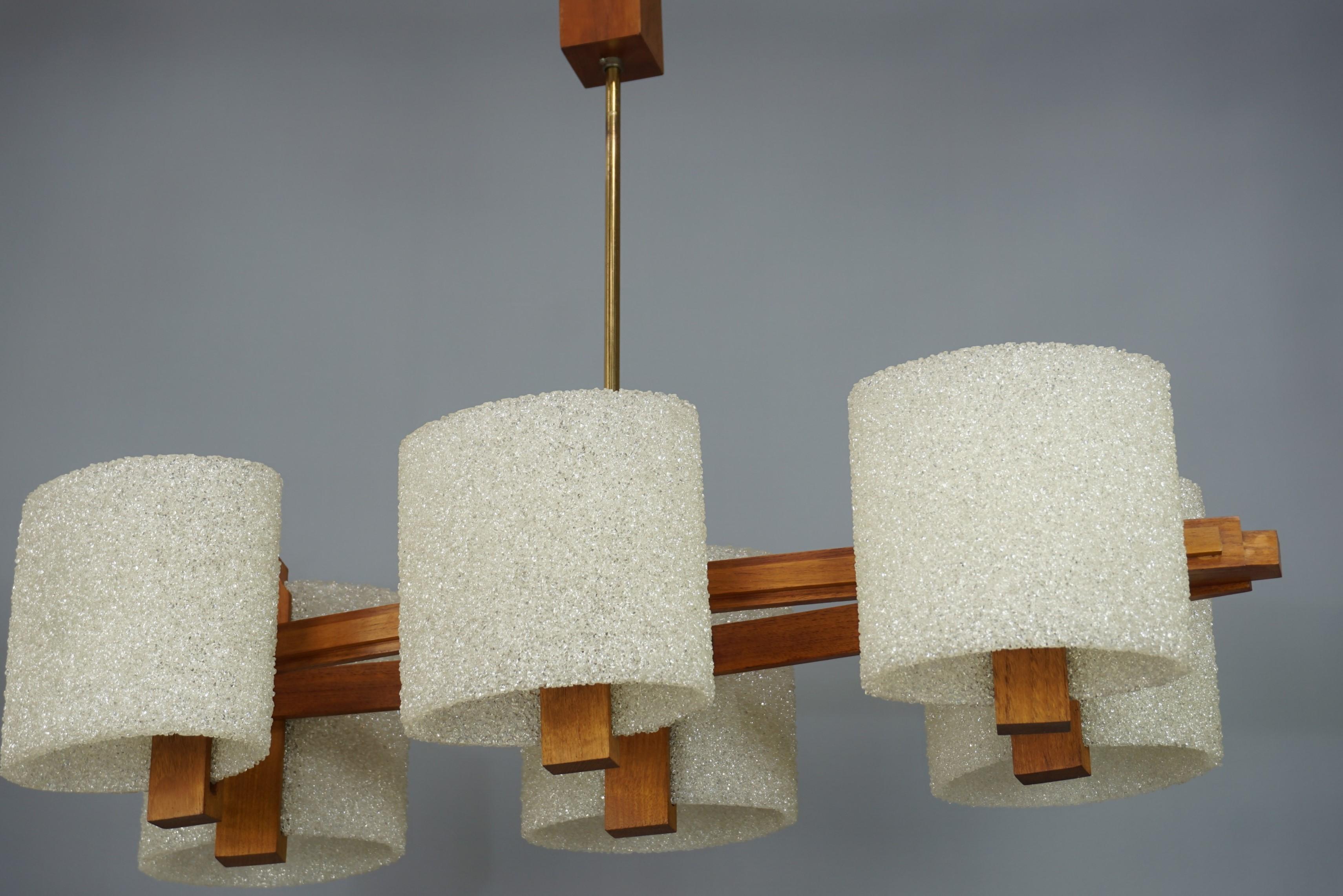 European 1960s Design Wooden and Perspex Chandelier For Sale