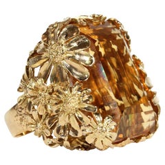 1960s Designer 75 Carat Citrine Gold Cocktail Ring