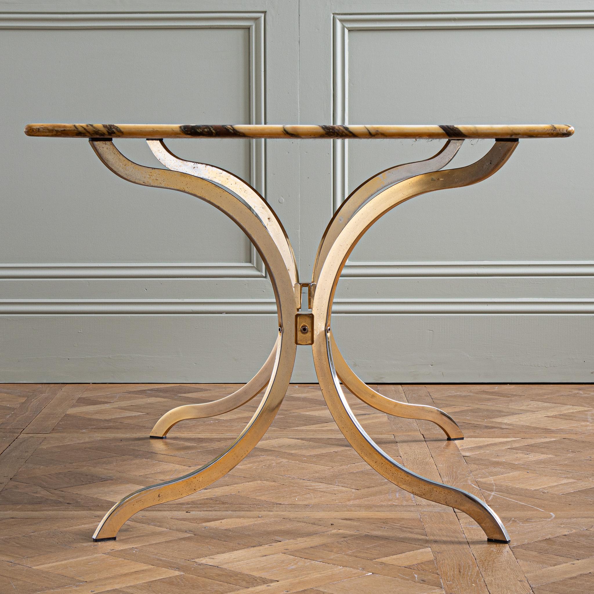 1960's designer Brass table with Breche violette marble  3