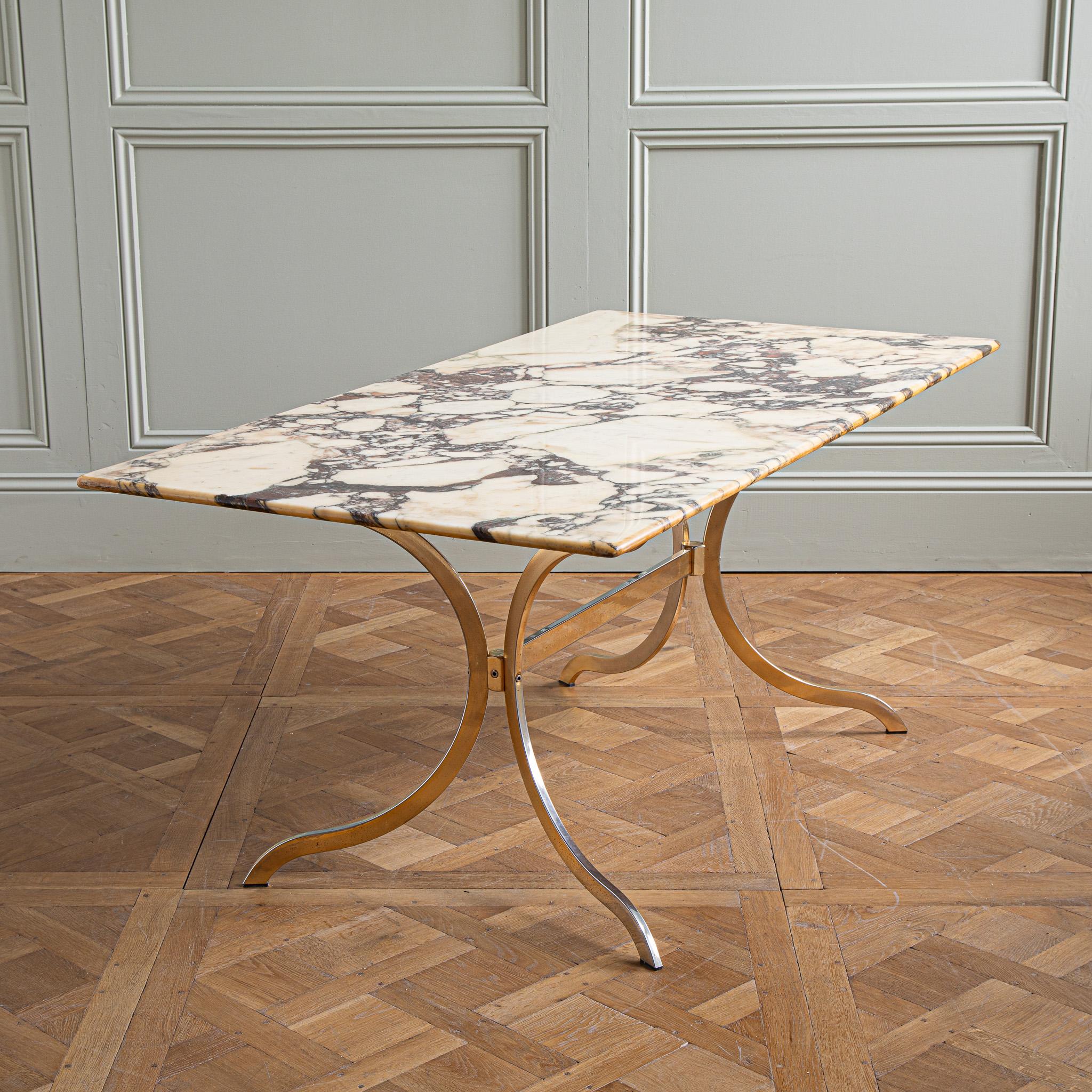 1960's designer Brass table with Breche violette marble  4