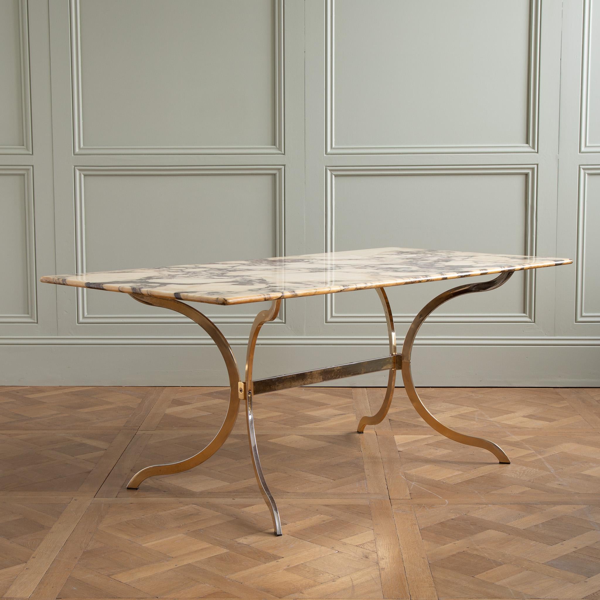 1960's designer Brass table with Breche violette marble  In Good Condition In London, Park Royal