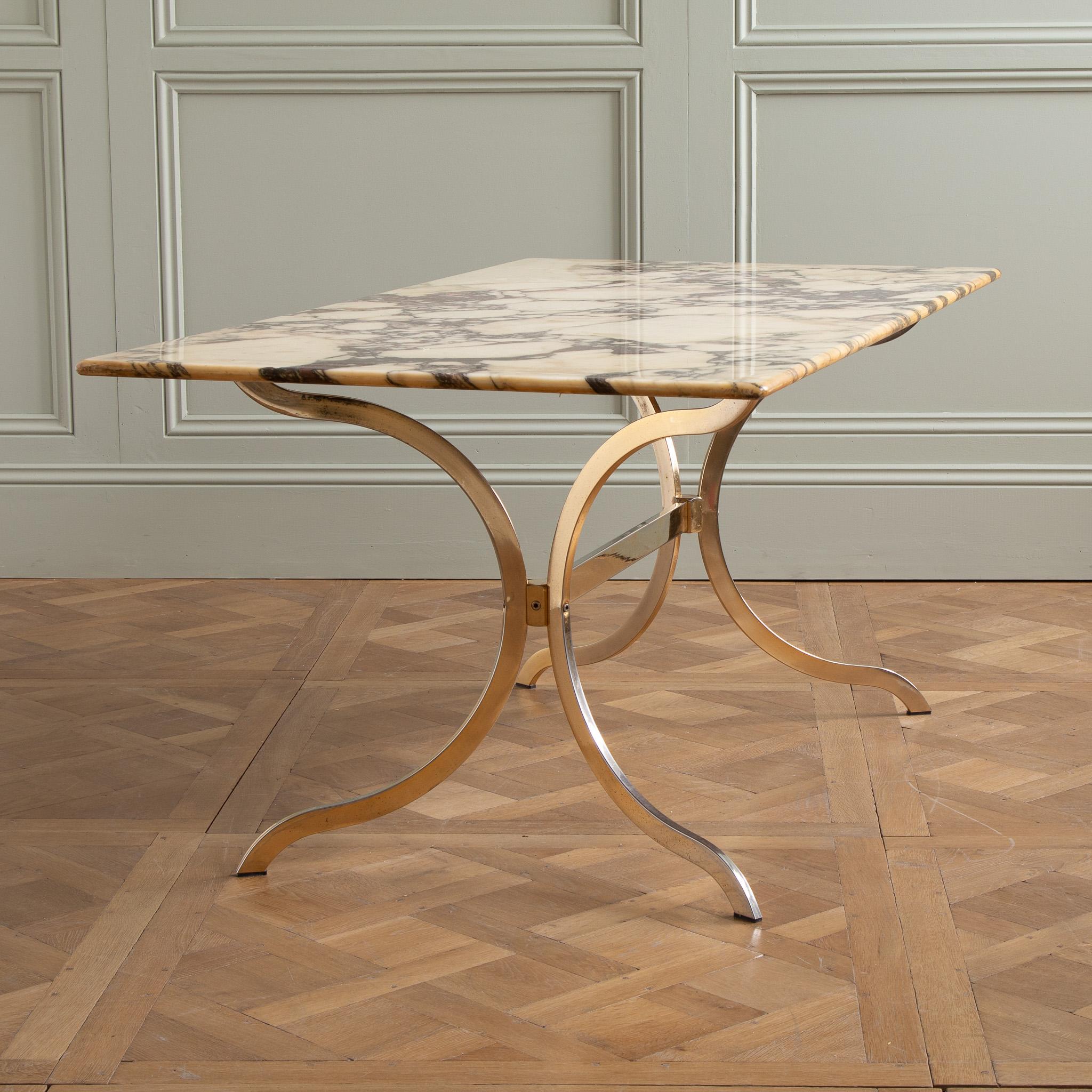 20th Century 1960's designer Brass table with Breche violette marble 