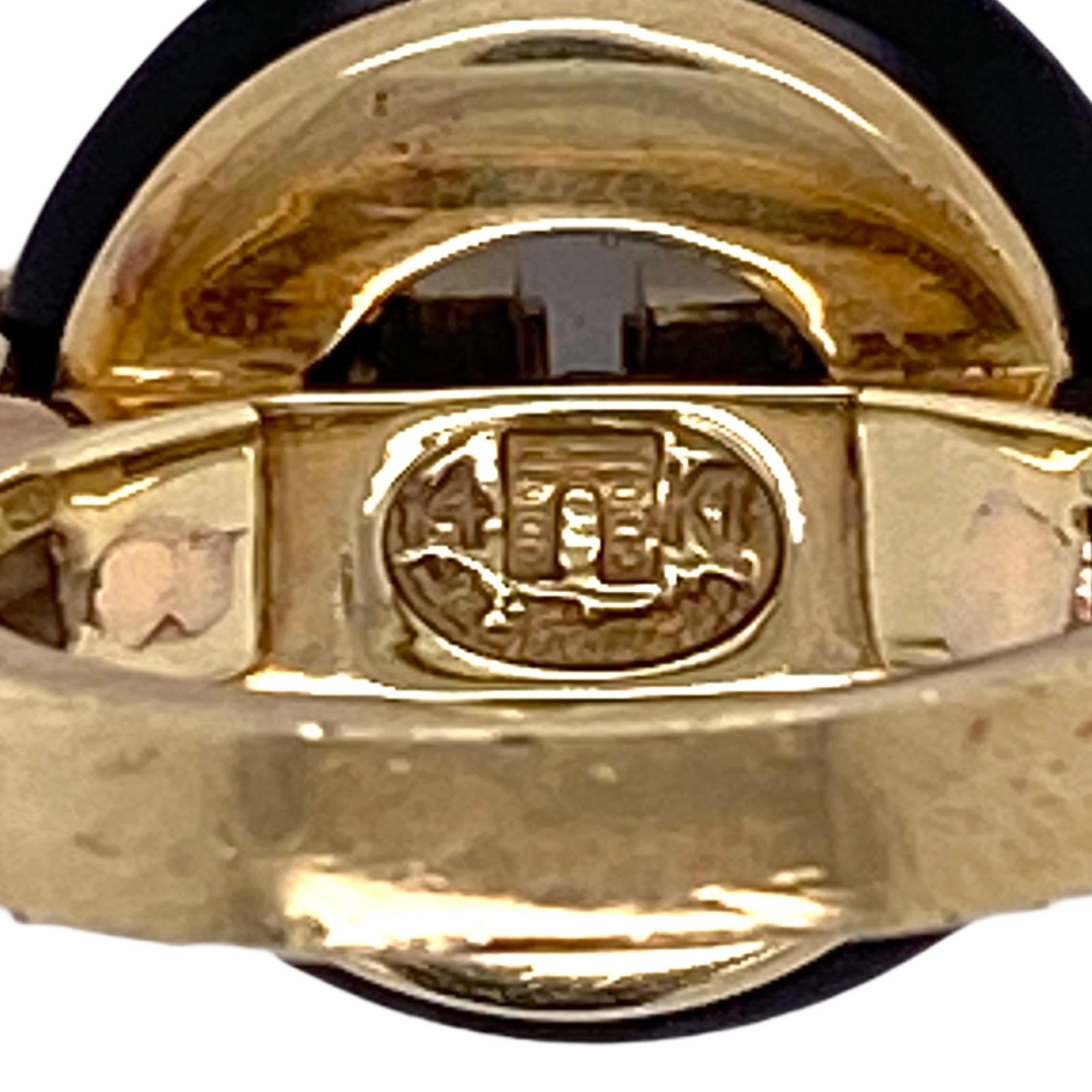 Women's 1960s Designer Diamond Onyx Yellow Gold Estate Cocktail Ring Signed La Triomphe