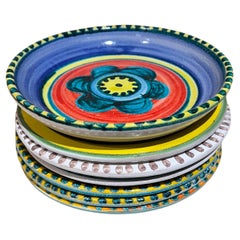 Vintage 1960s Desimone Art Pottery Set Seven Assorted Plates Italy