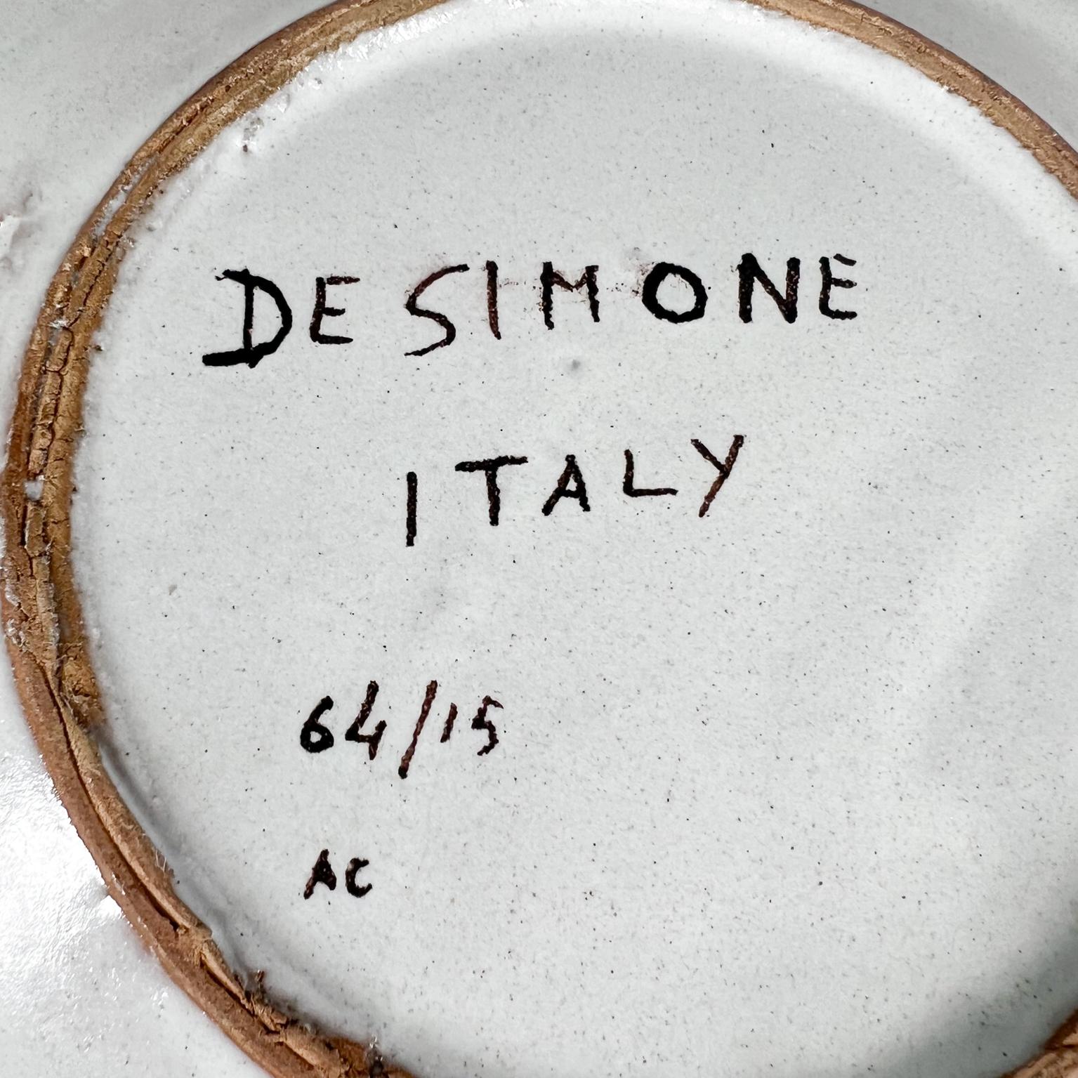 Assiette d'art en céramique jaune, rouge et vert, peinte à la main, DeSimone, Italie, années 1960 3