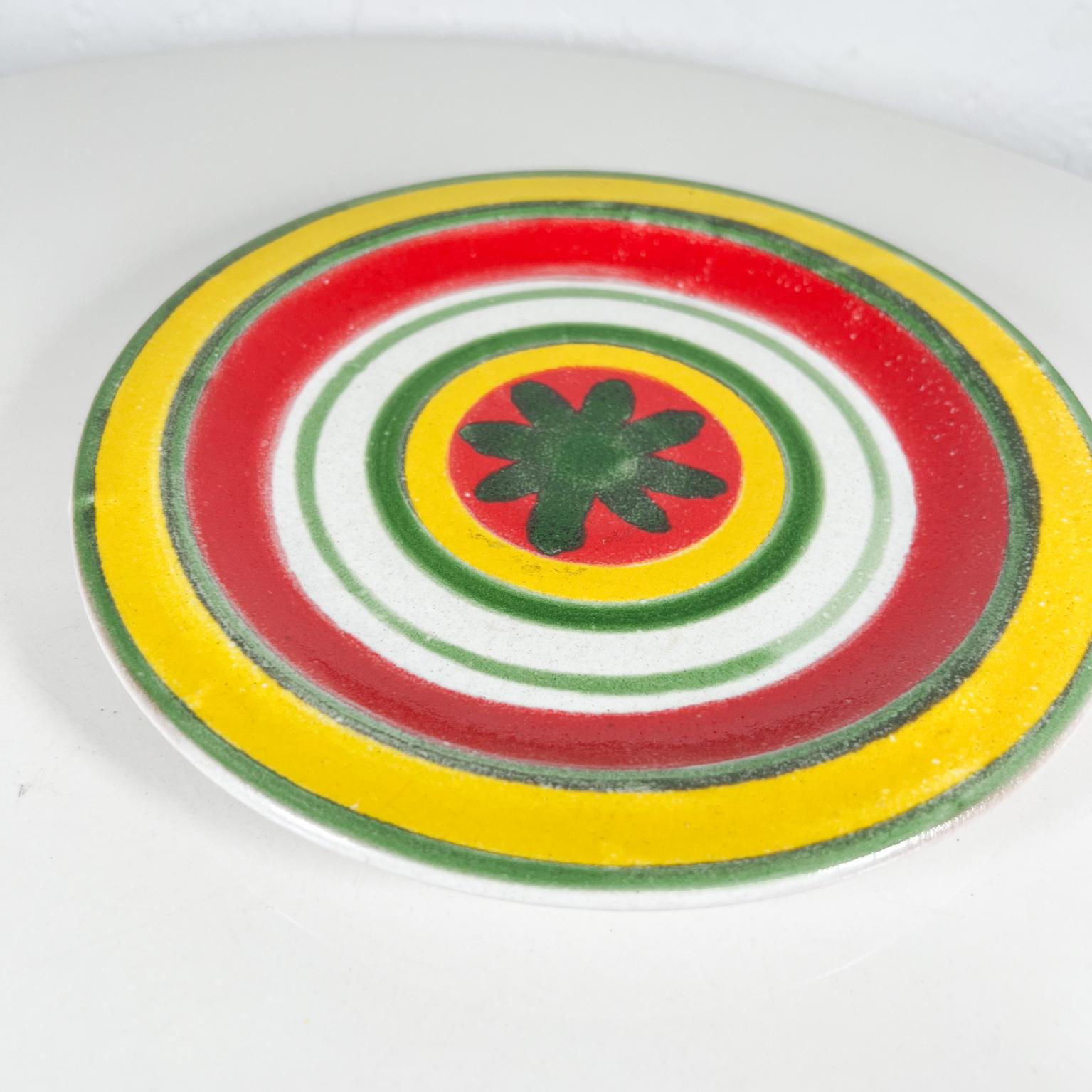 1960s Desimone Ceramic Pottery Italy Art Plate Yellow Red Green Hand Painted In Good Condition In Chula Vista, CA