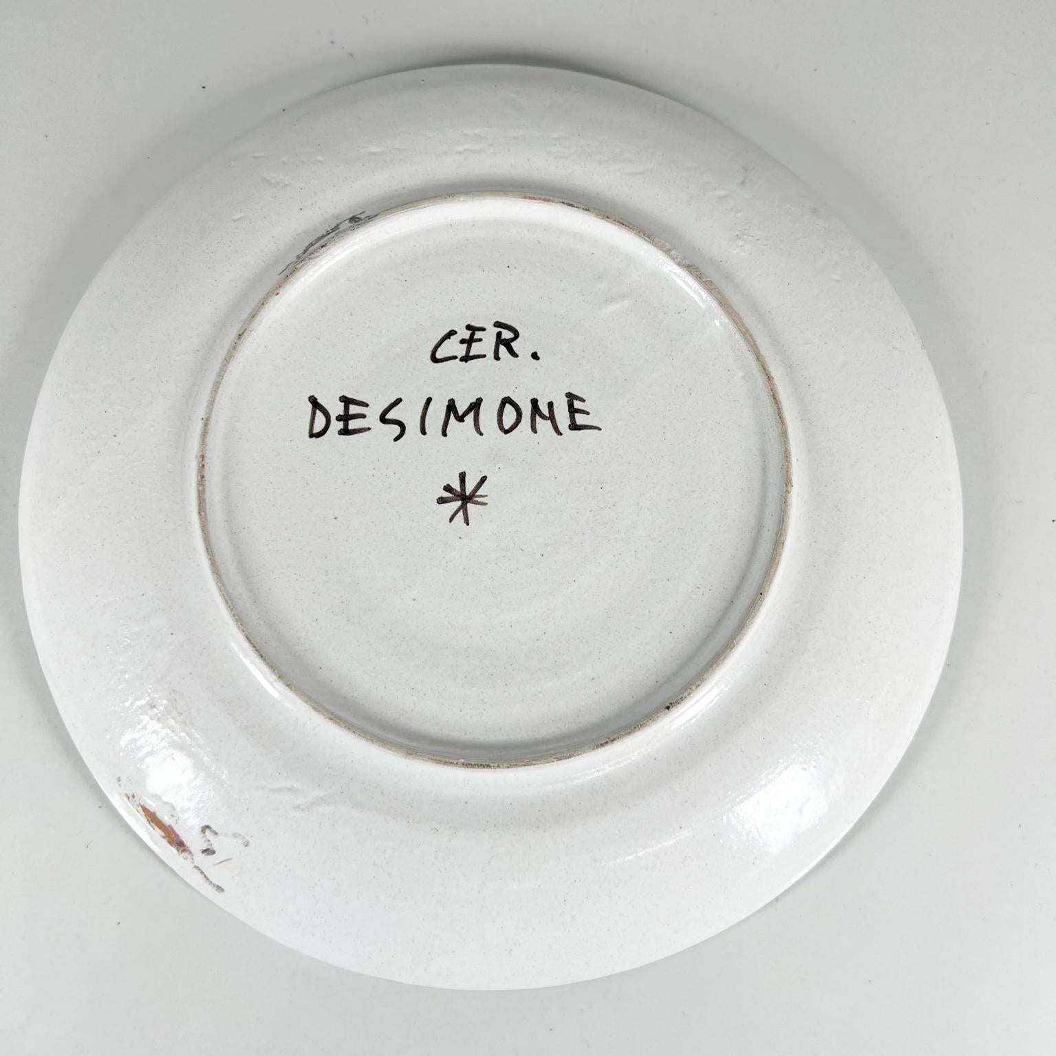1960er DeSimone of Italy Bunter Kunstteller Handbemalte Keramik Töpferei (Mitte des 20. Jahrhunderts)