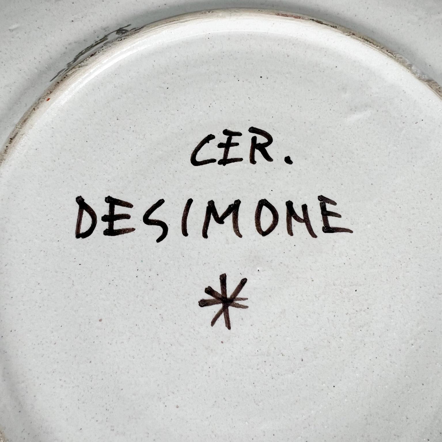 1960er DeSimone of Italy Bunter Kunstteller Handbemalte Keramik Töpferei 1