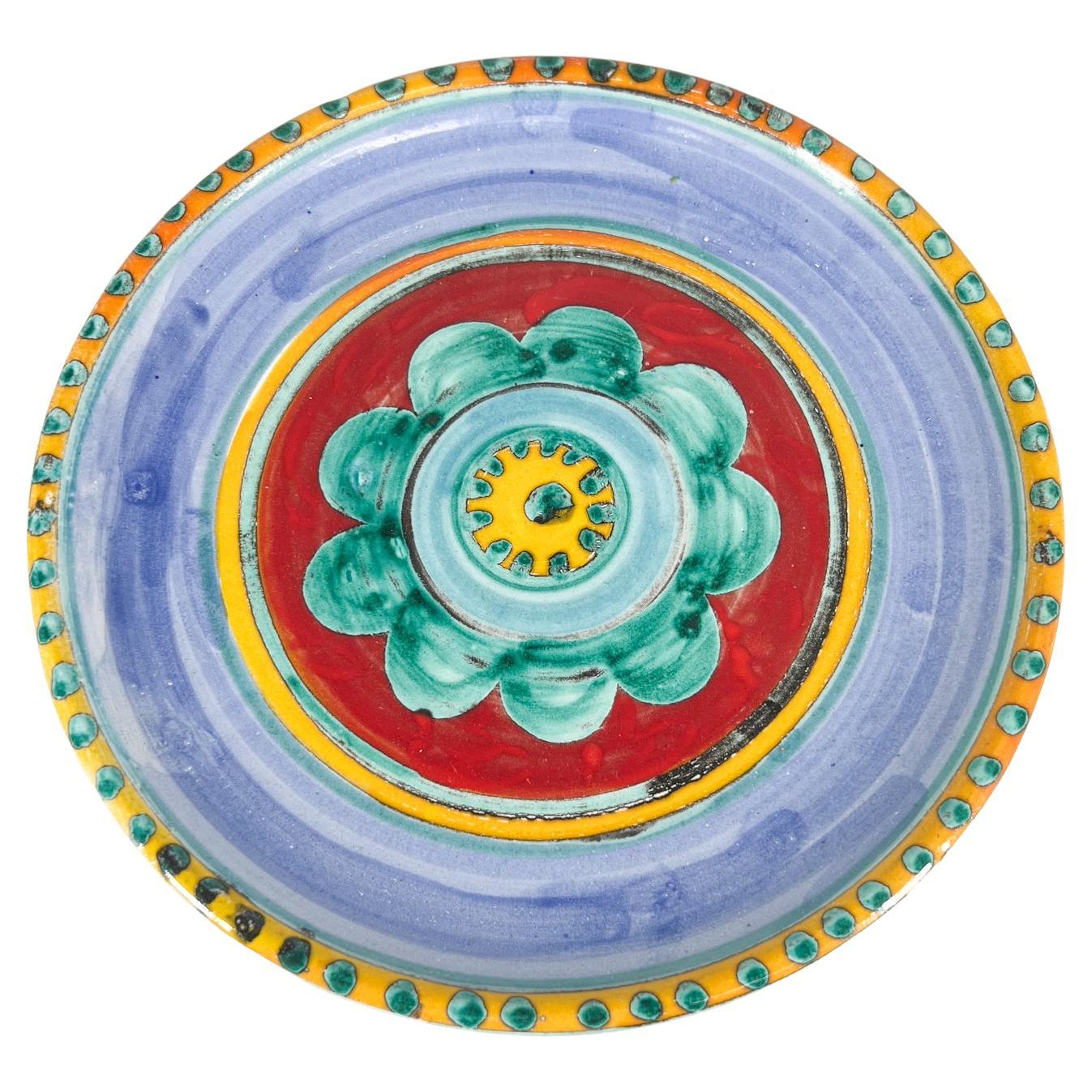 Assiette d'art colorée en céramique peinte à la main DeSimone of Italy des années 1960