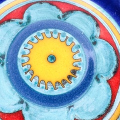 1960s DeSimone Pottery Italy Ceramic Art Plate Hand Painted Turquoise Flower