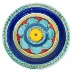Retro 1960s DeSimone Pottery Italy Ceramic Art Plate Hand Painted Turquoise Flower 