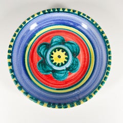 1960s DeSimone Pottery Italy Colorful Ceramic Art Plate Aqua Flower Bowl
