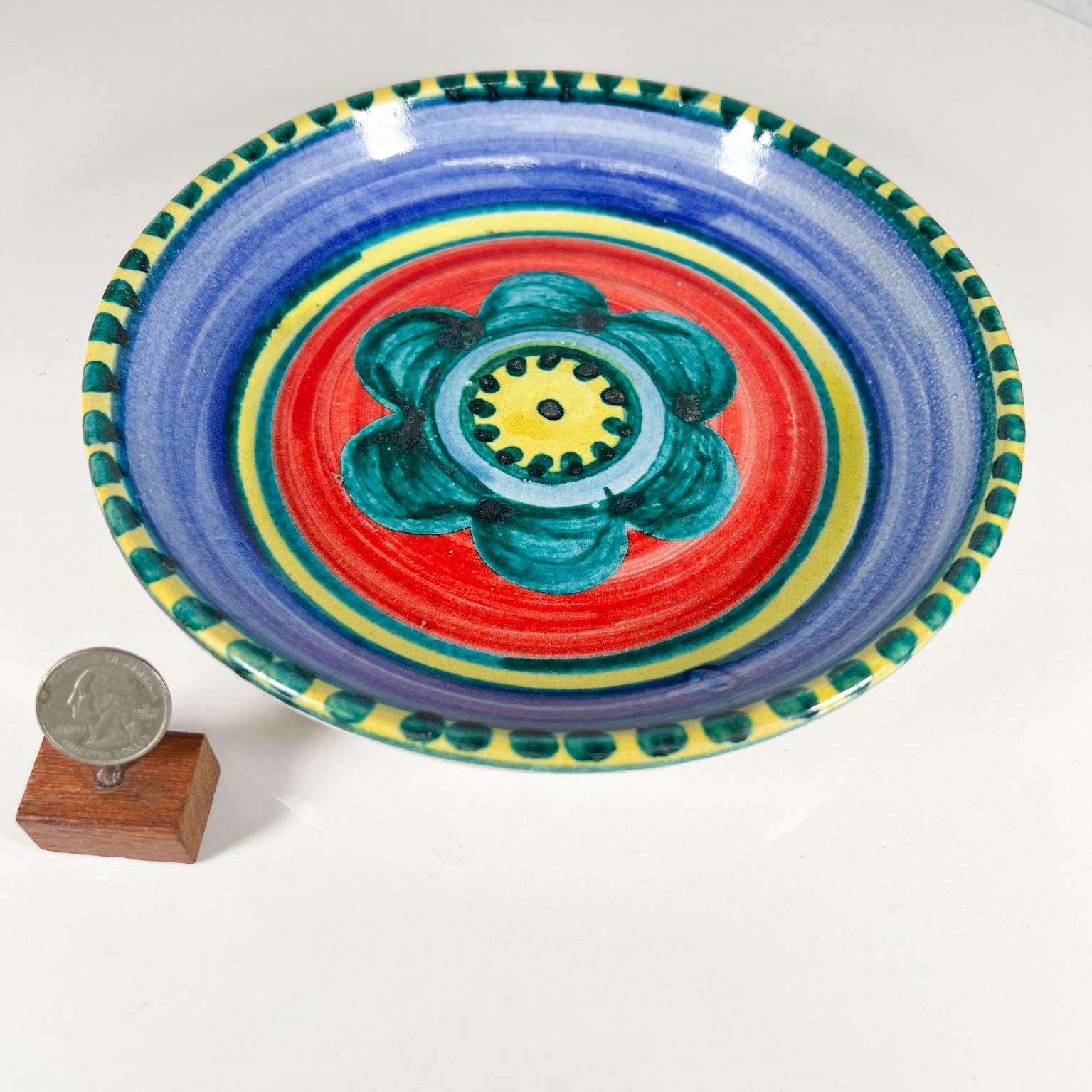 Mid-Century Modern 1960s DeSimone Pottery Italy Colorful Ceramic Art Plate Aqua Flower Bowl