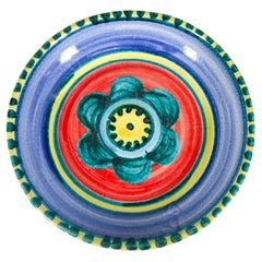 1960s DeSimone Pottery Italy Colorful Ceramic Art Plate Aqua Flower Bowl