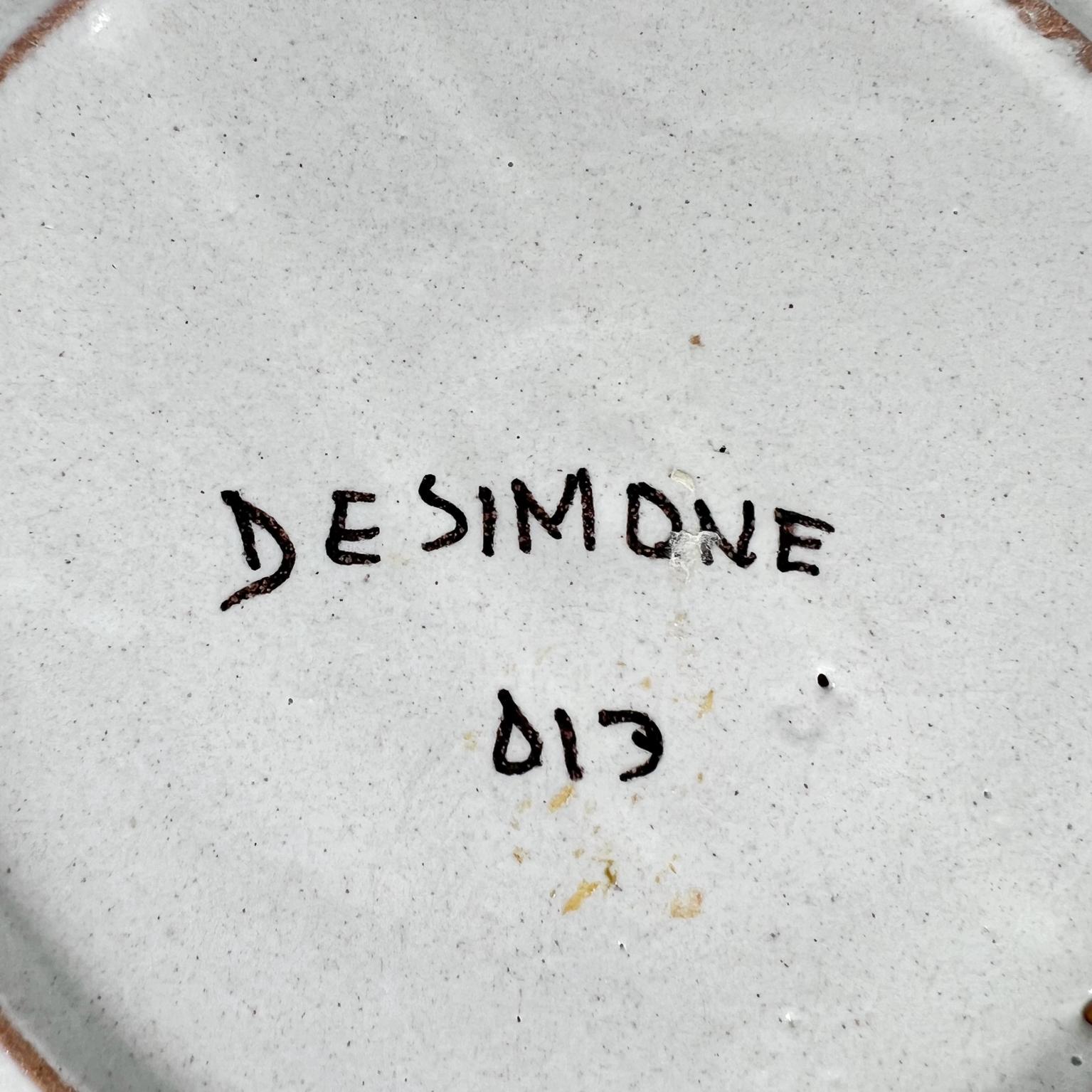 1960er Jahre DeSimone Pottery of Italy, farbenfroher Keramik-Kunstteller mit handbemalter Blume 1
