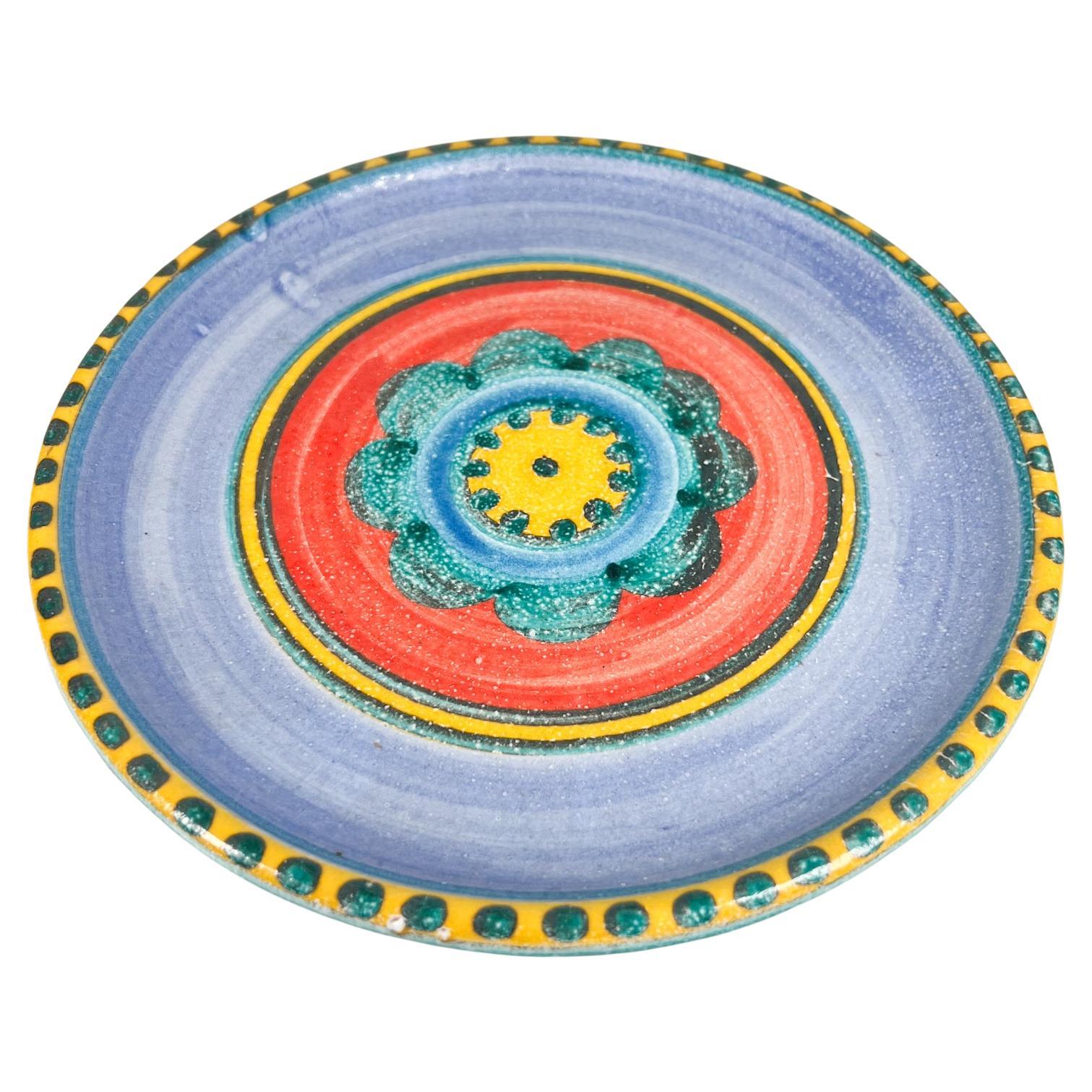 1960s, DeSimone Pottery of Italy Colorful Ceramic Art Plate Hand Painted Flower