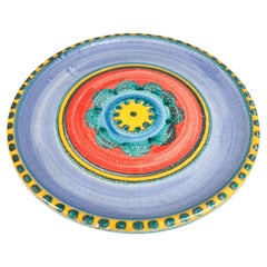 Assiette d'art en céramique colorée avec fleur peinte à la main, DeSimone Pottery of Italy, années 1960