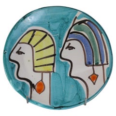 1960s DeSimone Style Italian Mid-Century Decorative Plate with Egyptian Figures