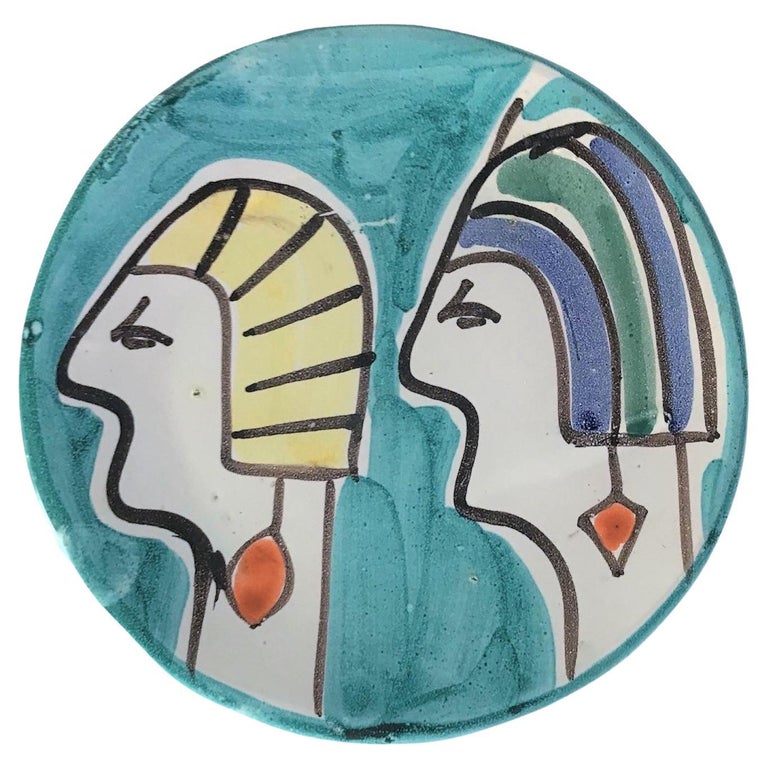 1960s DeSimone Style Italian Mid-Century Decorative Plate with Egyptian Figures For Sale