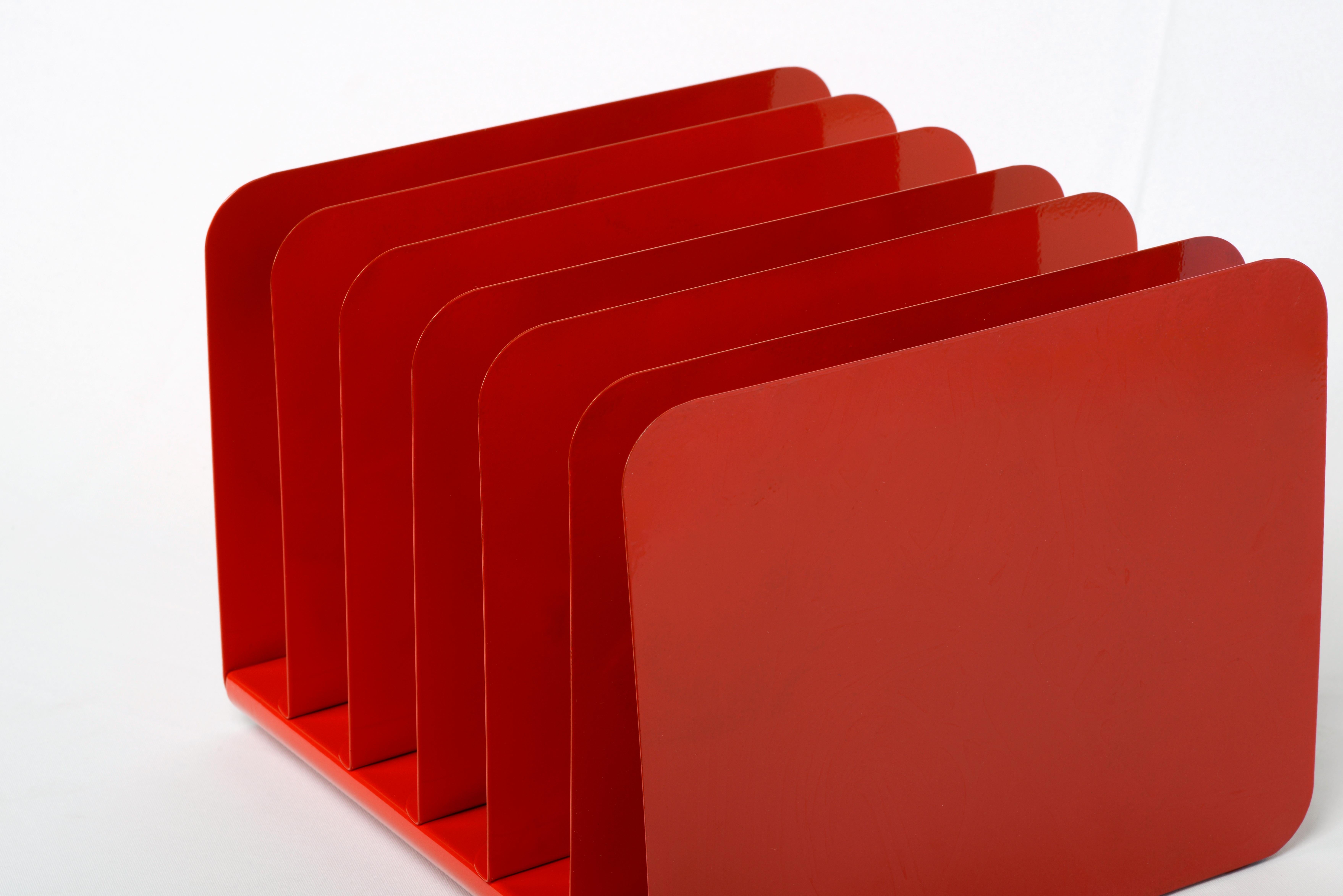 1960s Desktop File Organizer, Refinished in Red (Pulverbeschichtet)