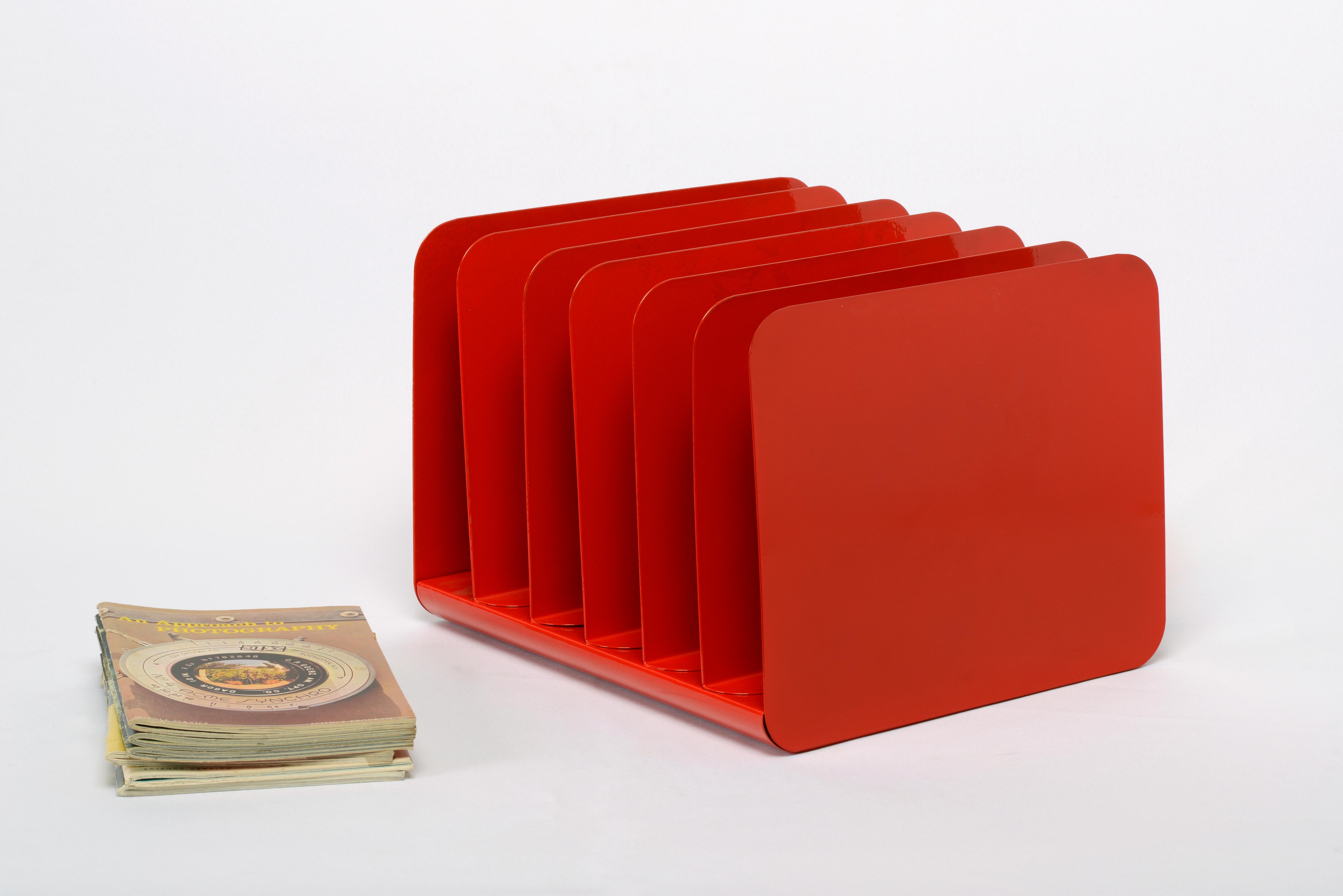 1960s Desktop File Organizer, Refinished in Red In Good Condition In Alhambra, CA