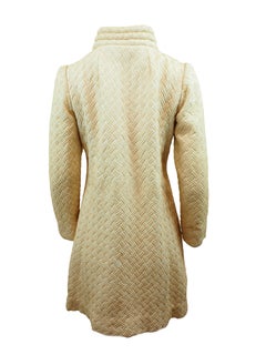 1960's White Brocade Coat w Rhinestone Buttons/ Bridal