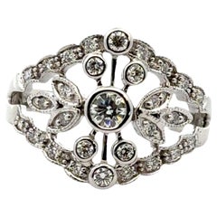 1960's Diamond 14 Karat White Gold Filigree Leaf Ring