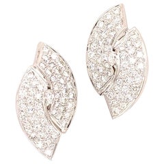 1960s Diamond 14 Karat White Gold Large Ear Clips