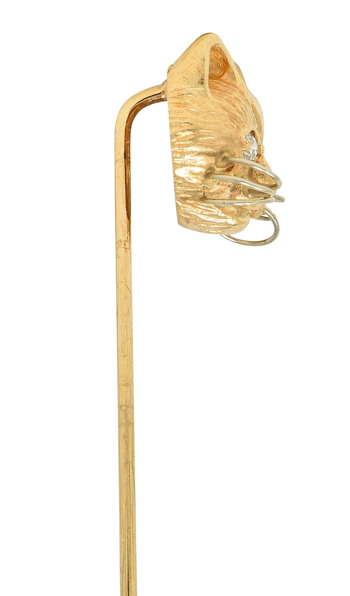 Women's or Men's 1960's Diamond 14 Karat Yellow Gold Vintage Cat Stickpin For Sale