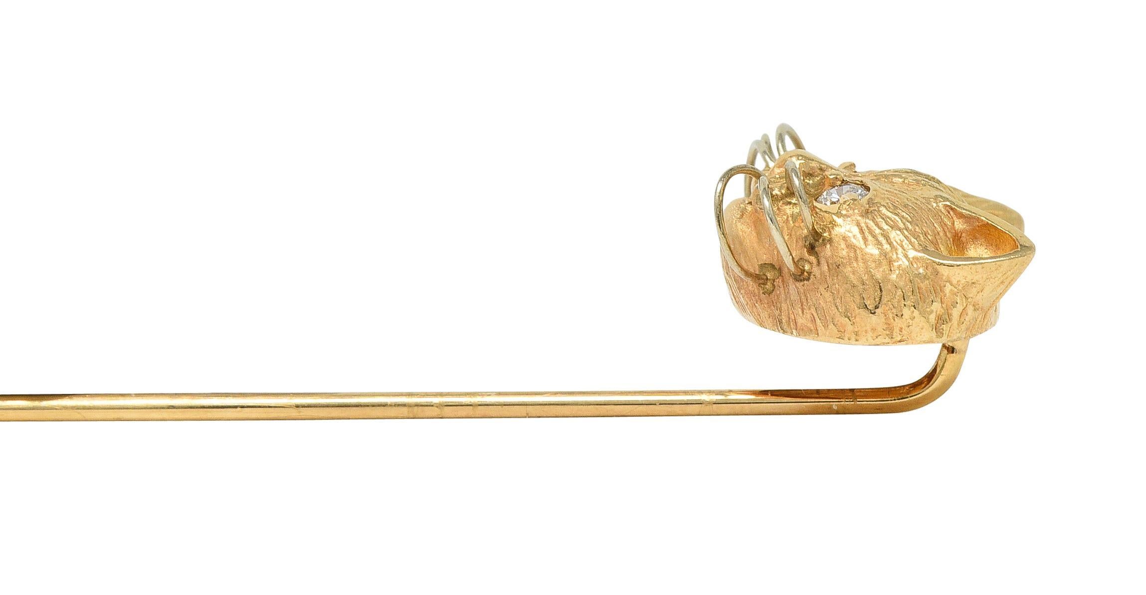 1960's Diamond 14 Karat Yellow Gold Vintage Cat Stickpin en vente 4