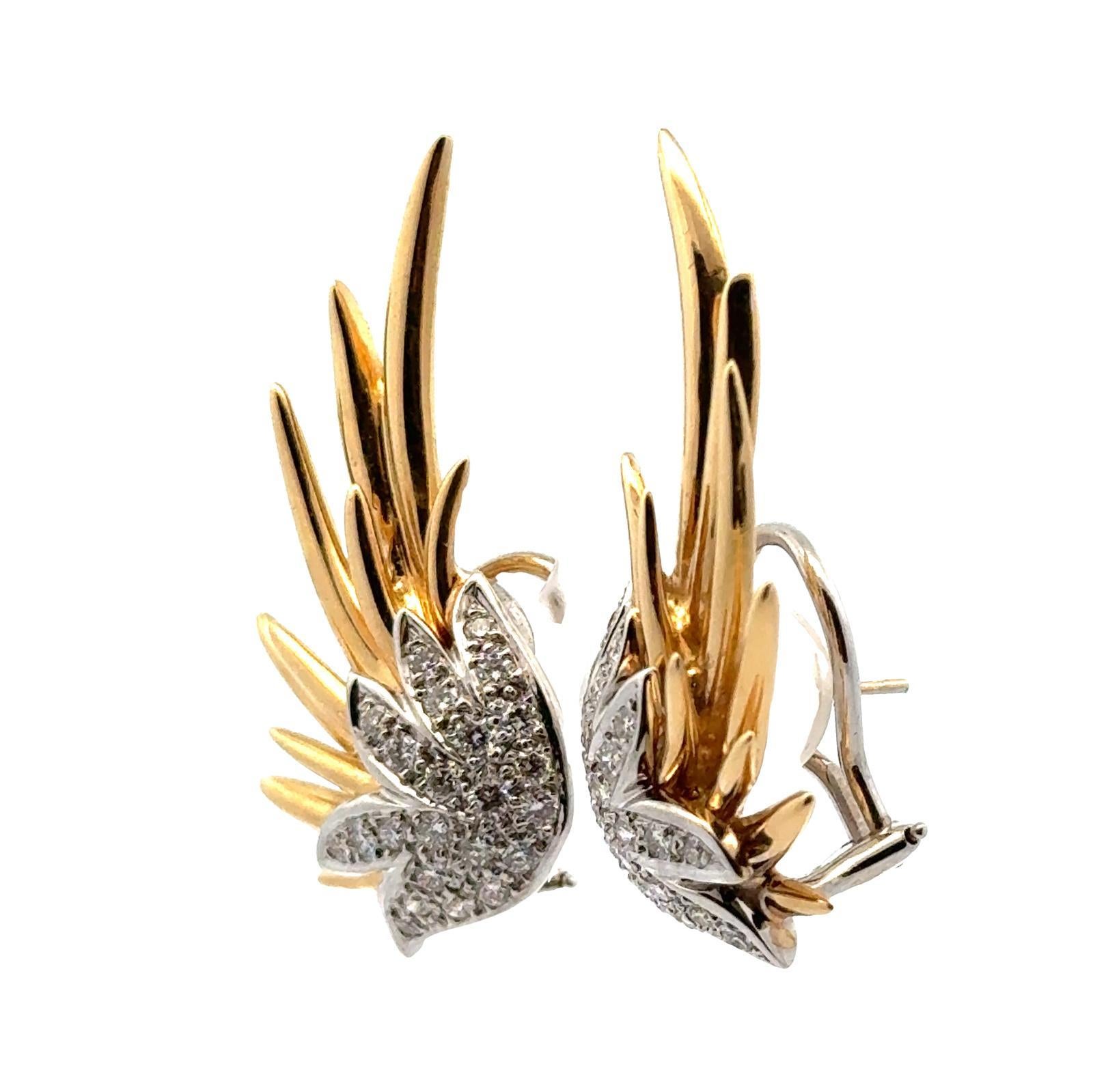 Contemporain Boucles d'oreilles Crawler Leverback des années 1960 en or bicolore 18 carats et diamants en vente