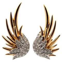 Boucles d'oreilles Crawler Leverback des années 1960 en or bicolore 18 carats et diamants